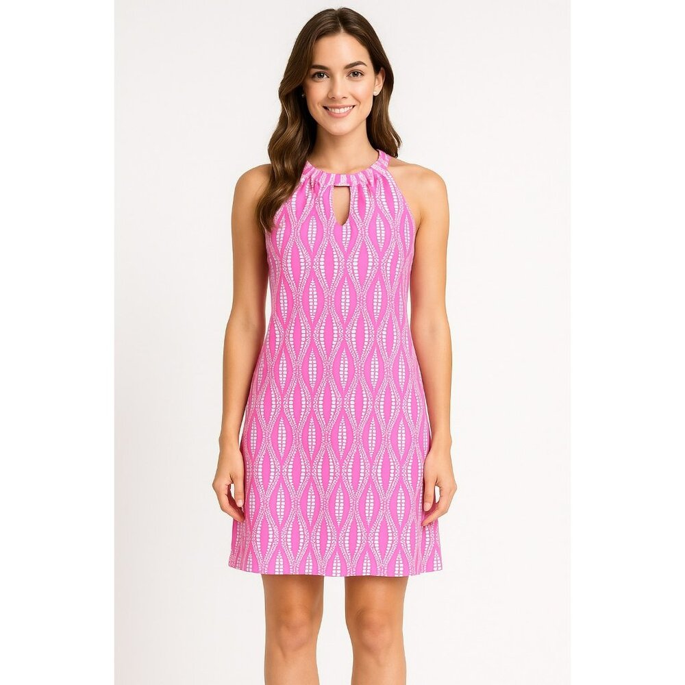 Lulu-B Pink & White Geometric Sleeveless Keyhole Dress XS/S  Nylon/Spandex